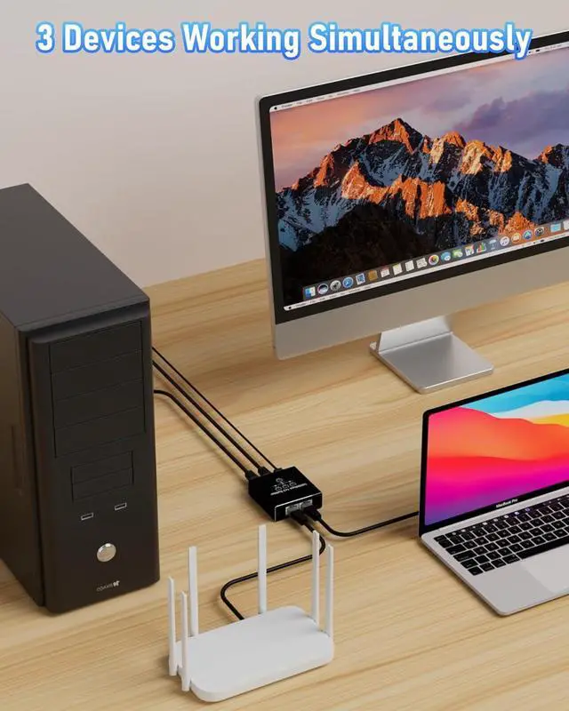 Alt view image 5 of 7 - Ethernet Cable Splitter 1 to 3, Gigabit LAN Switch 1000Mbps RJ45 High Speed 1000Mbps with USB C Power Cable for Cat5/5e/6/7/8 Compatible