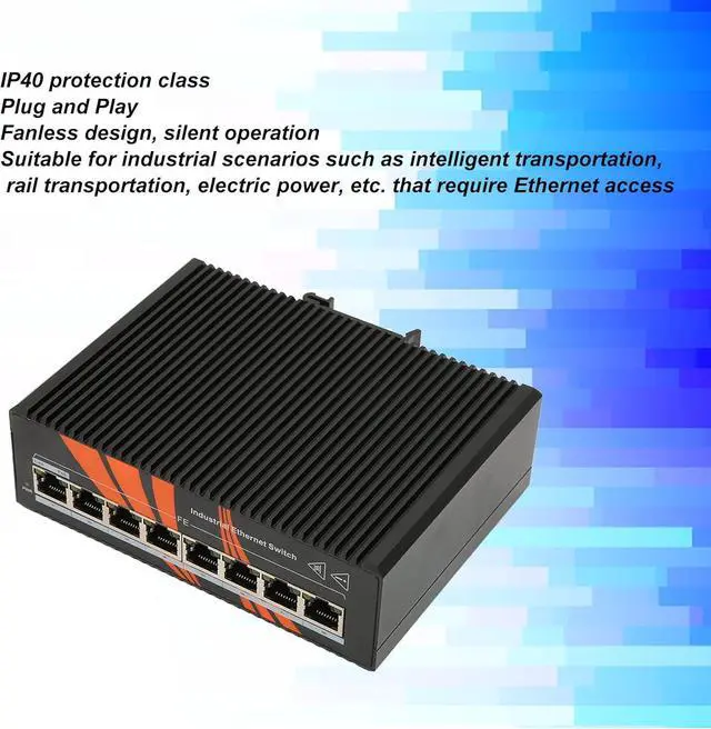 Alt view image 2 of 7 - 8 Port Industrial Ethernet Switches Unmanaged Din Rail Minus 40 to 75°C 12 to 58V Dc Input Network Switch for Intelligent Transportation Rail Power Mining
