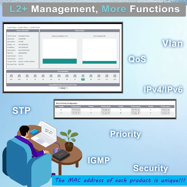 Alt view image 2 of 6 - Industrial L2+ Managed 8 Port PoE Ethernet Switch with 2 SFP Slot