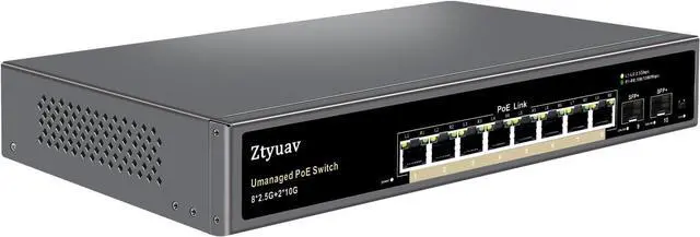 Main image of 10 Port Unmanaged 2.5G PoE Switch with 8 x 2.5G PoE+ Ports @120W, 2 x 10G SFP+, IEEE802.3af/at Compliant, Ports Speed Auto-Negotiation, One-Key VLAN, Plug & Play, Fanless Metal Design
