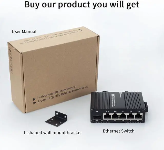 Alt view image 6 of 7 - Mini Industrial 5 Port RJ45 10/100/1000BASE-T Ethernet Switch + 1 1000Base-X SFP Slot, Din Rail Mount or Wall Mounts, Support 9~56V DC Unmanaged Network Switch, 14Gbps Switching Capacity