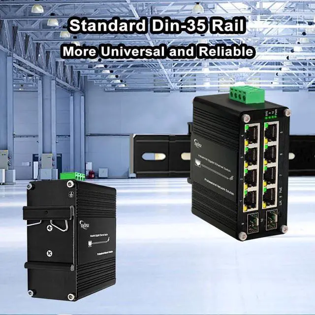 Alt view image 6 of 6 - Industrial Managed 8 Port PoE Ethernet Switch with 2 SFP Slot, Gigabit Networking Switch with Web Management, Supporting Din-Rail, Black, XY-M2F8P