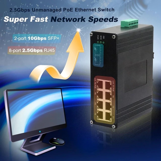Alt view image 3 of 6 - Unmanaged 8-Port 2.5G 30W PoE Ethernet Switch with 2-Port 10G SFP+