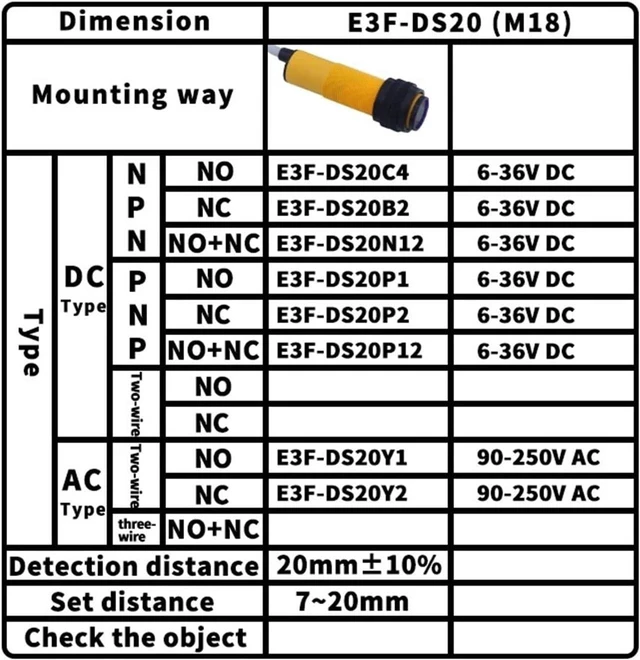 20cm M18 Infrared Obstacle Avoidance Sensor Diffuse Type Switch E3F ...
