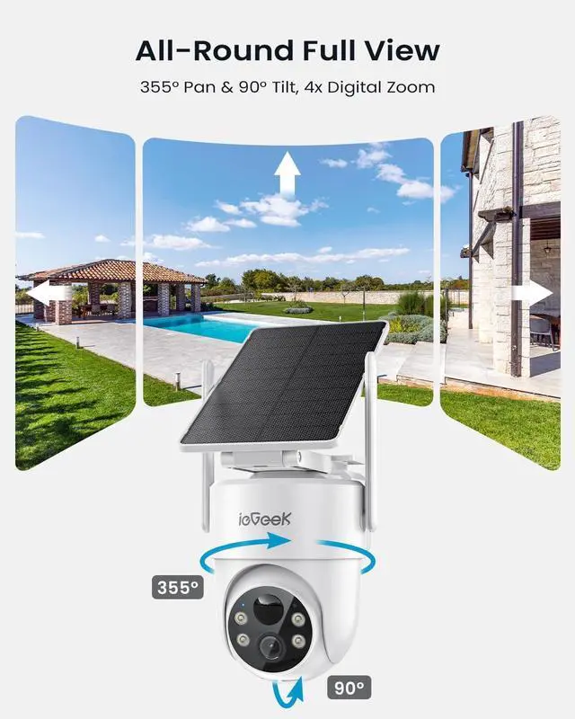 Alt view image 5 of 7 - ieGeek Solar Security Camera Wireless Outdoor  2K 3MP WiFi Camera with Removable Solar Panel, Long Battery Life, 360° Pan Tilt, Color Night Vision, AI Detection, 2-Way Audio, IP65 for Home Security