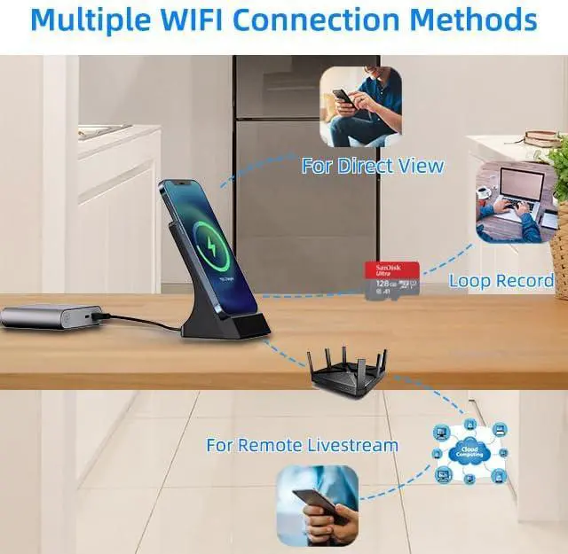 Alt view image 4 of 7 - Hidden Cam Phone Charger with 1080P HD, Hidden Camera with Automatic Night Vision & Motion Detection Alerts, Mini Wireless Nanny Cam Remote Viewing with Adjustable 170° Viewing Angle
