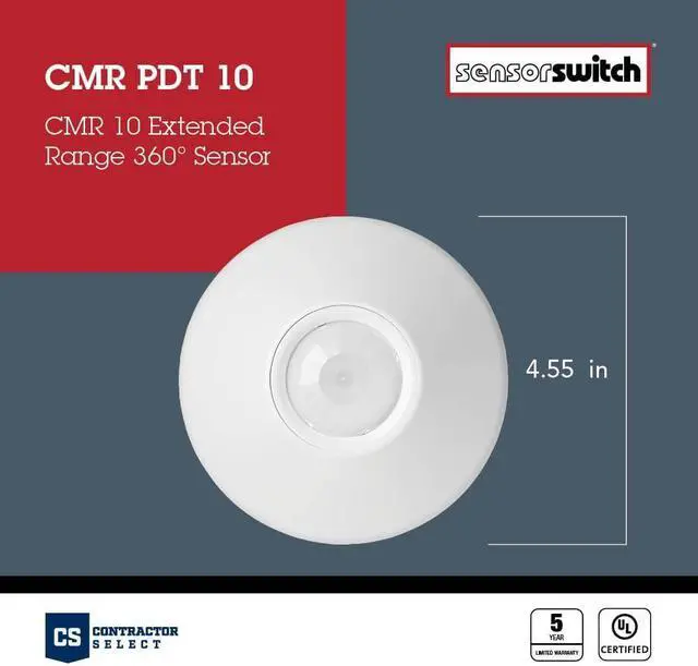 Alt view image 4 of 7 - Sensor Switch CMR PDT 10 Dual Tech Ceiling Mount Occupancy Sensor 28ft Range & PP20 Power Pack Circuit Protection