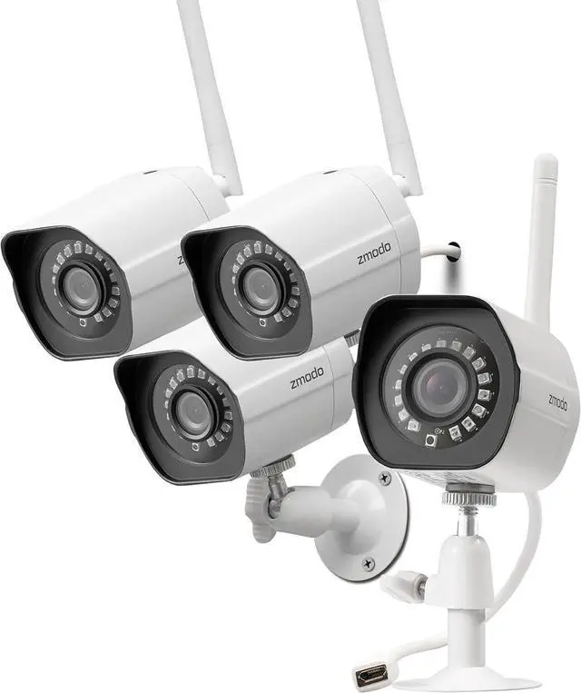 Main image of Zmodo Outdoor Security Cameras Wifi - 1080p Full HD Surveillance Cameras for Home Security with Night Vision, IP 66 Weatherproof, Plug-In, Motion Detection, 4 Pack