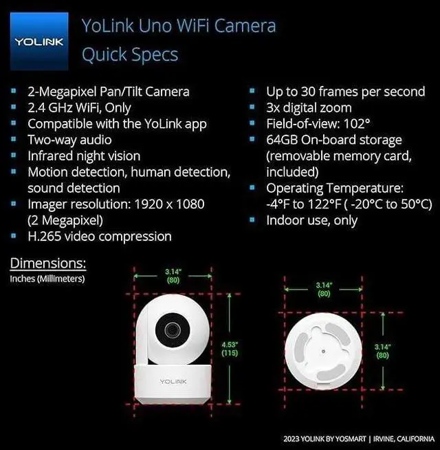 Alt view image 2 of 7 - Uno 2.4G WiF Wireless Home Security Camera Indoor, for Baby and Pet Monitor, 1080p Dog Camera with Phone App, Night Vision B/W, 2-Way Audio, 64G SD Card Included, 360°