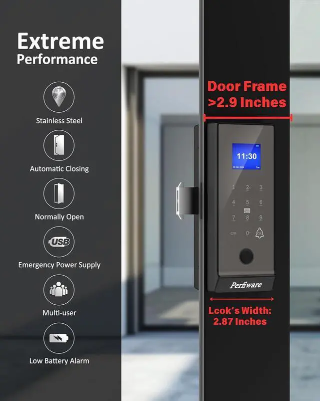 Alt view image 2 of 7 - LG2375 Sliding Glass Door Locks,Framed Sliding Door Lock for Glass/Wooden/Swing Door,Biometric Fingerprint/Keypad/Remote/IC Card Smart Door Lock Security,Home,Office,Labs,Store,Business