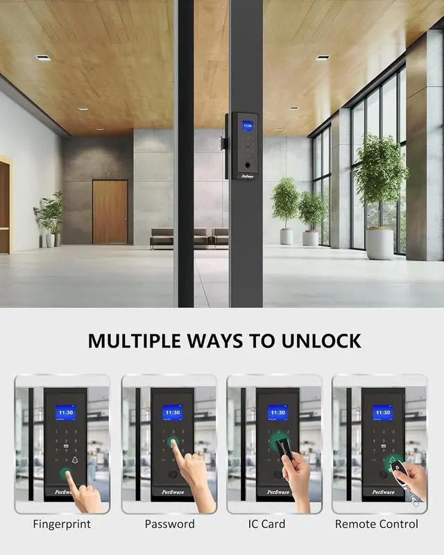 Alt view image 6 of 7 - LG2375 Sliding Glass Door Locks,Framed Sliding Door Lock for Glass/Wooden/Swing Door,Biometric Fingerprint/Keypad/Remote/IC Card Smart Door Lock Security,Home,Office,Labs,Store,Business