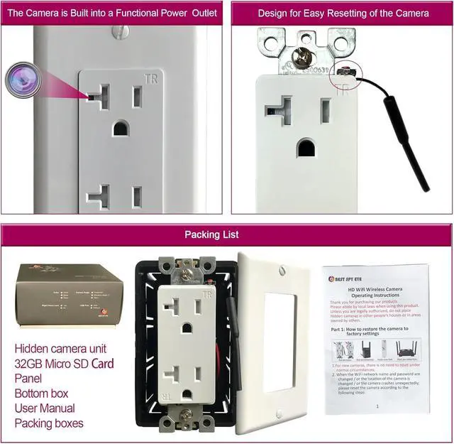 Alt view image 2 of 6 - 4K WiFi Wall Outlet Security Night Vision Camera