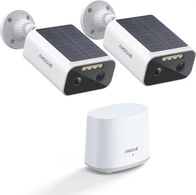 Main image of ANSQUE Security Cameras Wireless Outdoor Home System, No Subscription Fee, Solar Powered & 365-Day Battery, PIR + AI Human Detection, 2K Color Night Vision, Local Storage, 2-Cam-Kit