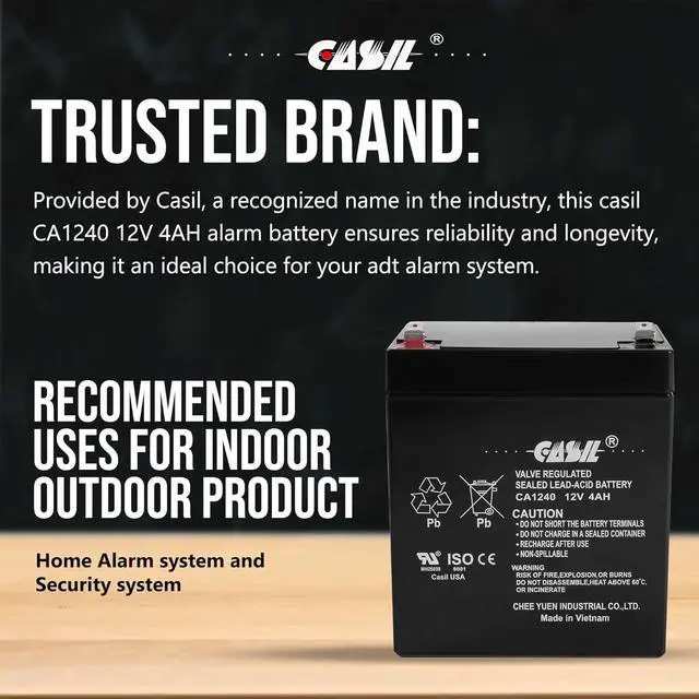 Alt view image 3 of 7 - Casil CA1240 12v 4ah Battery for Alarm System Battery mh26038