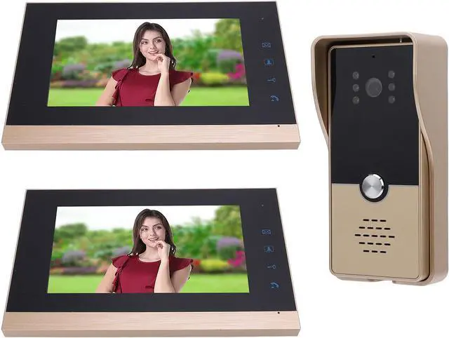 Alt view image 2 of 7 - Pomya Wired Video Intercom System, 6 Infrared Lights ABS Wired Video Door Entry System for Villa (Gold)