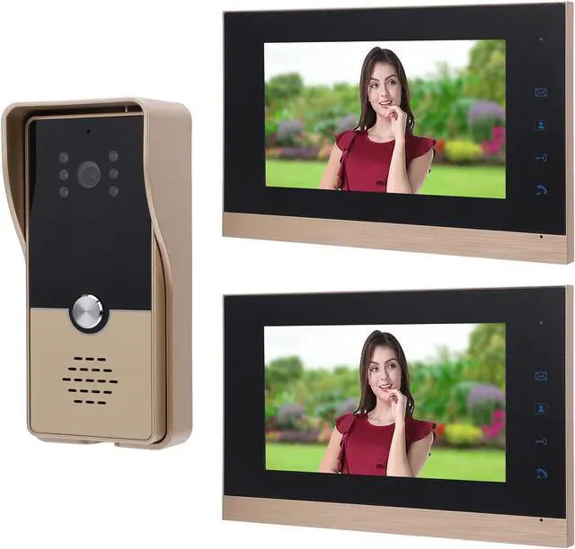 Alt view image 4 of 7 - Pomya Wired Video Intercom System, 6 Infrared Lights ABS Wired Video Door Entry System for Villa (Gold)