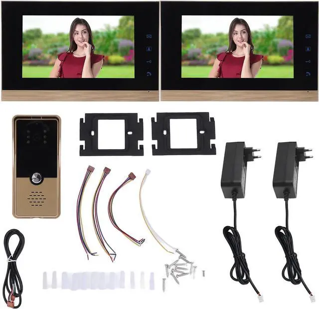 Alt view image 6 of 7 - Pomya Wired Video Intercom System, 6 Infrared Lights ABS Wired Video Door Entry System for Villa (Gold)