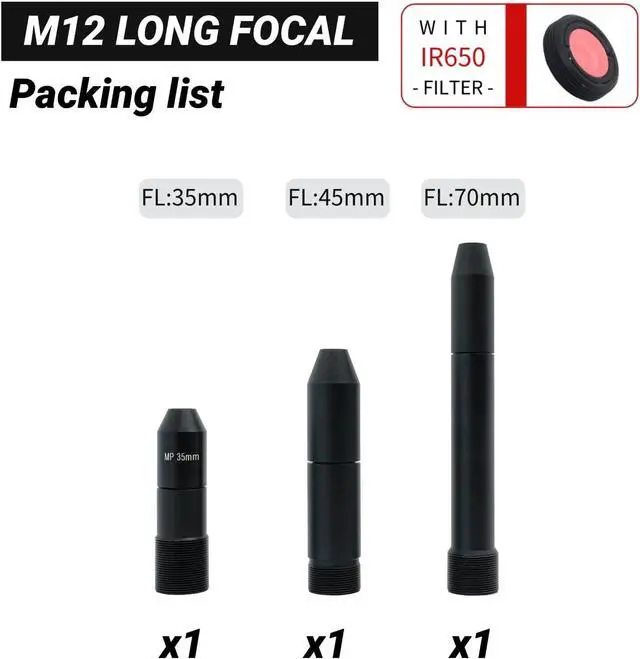 Alt view image 7 of 7 - M12 Lens Sample Kit for Security Cameras Short, Medium & Long Focal Lengths (2.1mm to 70mm) Compatible with CCTV, Raspberry Pi, & Industrial Cameras (M12LongKit)