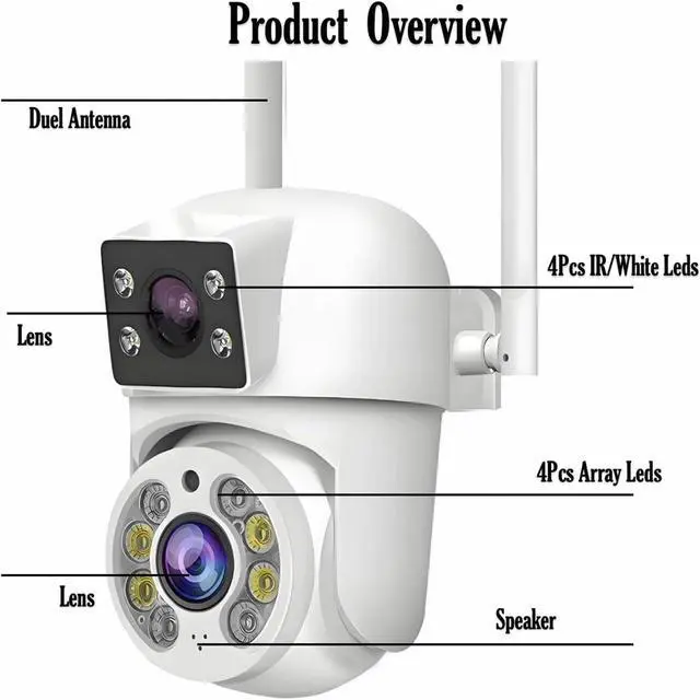 Alt view image 7 of 7 - 8MP WiFi IP Camera PTZ Dual Lens Dual Screen Manual Detection Full Color Night Vision Outdoor Security Surveillance Camera
