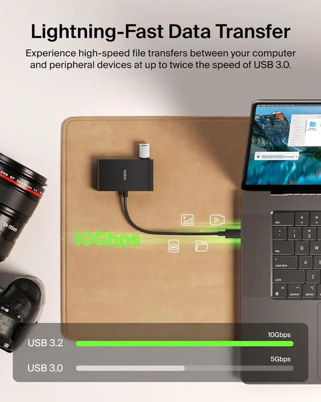 Alt view image 5 of 7 - Connect 4 Port USB C Hub - Multiport Adapter Dongle with 4 USB C 3.2 Gen 2 Ports - High Speed 10G Data Transfer for Laptop MacBook iPad PC and More - 100W PD