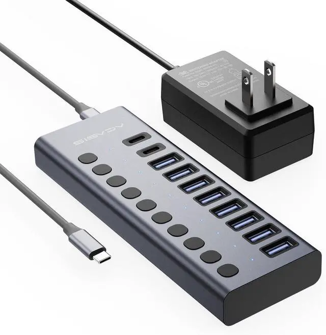 Main image of ACASIS 10 Ports 60W USB C 3.2 Hub, 10Gpbs Data Transfer, 20V/3A Power Adapter, Individual On/Off Switches, Aluminum Housing, USB Splitter for PC, Computer, Laptop, Mobile HDD, Flash Drive