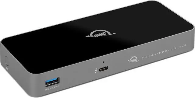 Main image of OWC Thunderbolt 5 Hub, 3 x Thunderbolt 5 Ports, USB-A Port, Up to 80/120Gb/s, Up to 3 8k displays, 140 w Power & Charging, Compatible with Mac & PC, Thunderbolt 5/4/3, USB4 & USB-C