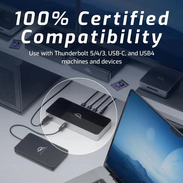 Alt view image 6 of 6 - OWC Thunderbolt 5 Hub, 3 x Thunderbolt 5 Ports, USB-A Port, Up to 80/120Gb/s, Up to 3 8k displays, 140 w Power & Charging, Compatible with Mac & PC, Thunderbolt 5/4/3, USB4 & USB-C