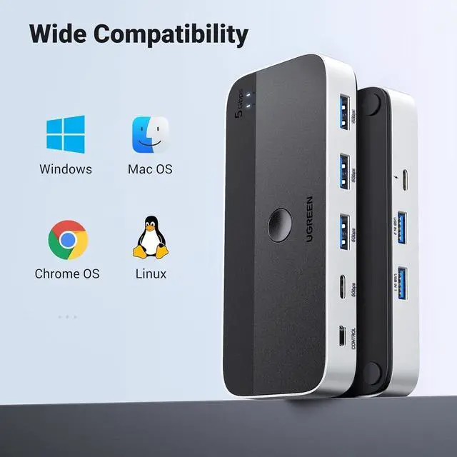 Alt view image 7 of 7 - UGREEN USB 3.0 Switch 2 Computers Sharing USB A and C Peripherals, 4 Port Switcher Hub for 2 Computers Sharing Keyboard Mouse Webcam Microphone Headphones with 2 Pack 3.0 Cables and Remote-Black