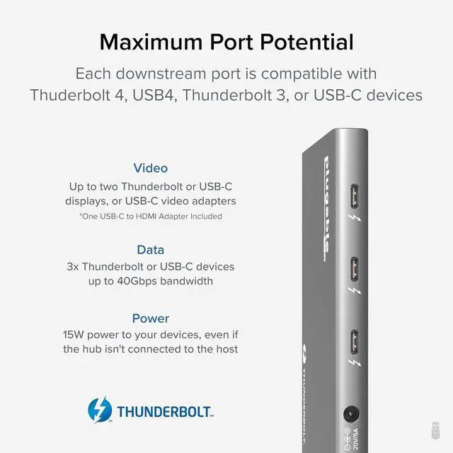 Alt view image 3 of 7 - Plugable 5-in-1 Thunderbolt 4 Hub,Single 8K or Dual 4K Display, 4K HDMI Adapter Included, Thunderbolt 4/3, USB4,USB-C Expansion for Modern Mac and Windows Systems, Driverless