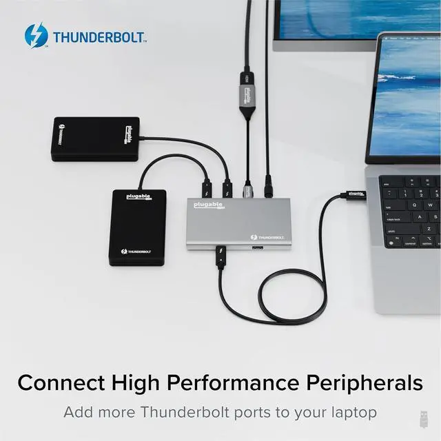 Alt view image 5 of 7 - Plugable 5-in-1 Thunderbolt 4 Hub,Single 8K or Dual 4K Display, 4K HDMI Adapter Included, Thunderbolt 4/3, USB4,USB-C Expansion for Modern Mac and Windows Systems, Driverless