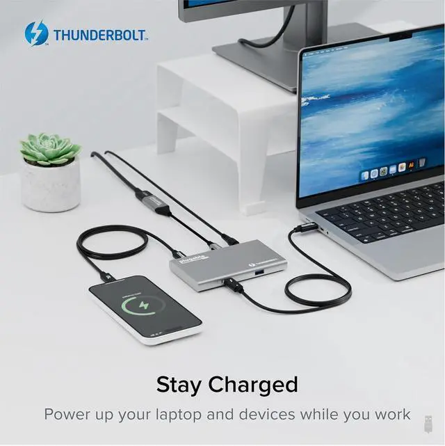 Alt view image 6 of 7 - Plugable 5-in-1 Thunderbolt 4 Hub,Single 8K or Dual 4K Display, 4K HDMI Adapter Included, Thunderbolt 4/3, USB4,USB-C Expansion for Modern Mac and Windows Systems, Driverless