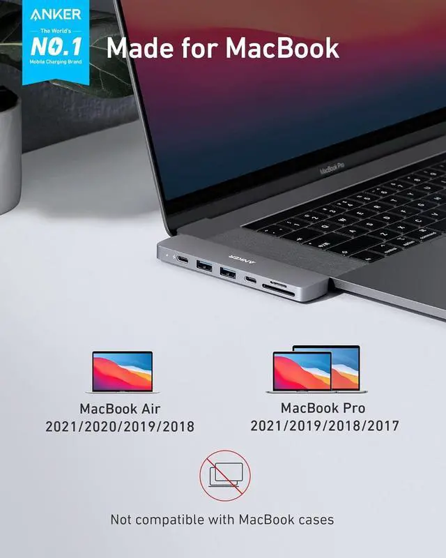 Alt view image 2 of 6 - Anker USB C Hub for MacBook, PowerExpand Direct 7-in-2 USB C Adapter Compatible with Thunderbolt 3 USB C Port, 100W Power Delivery, 4K HDMI, USB C and 2 USB A Data Ports, SD and microSD Card Reader