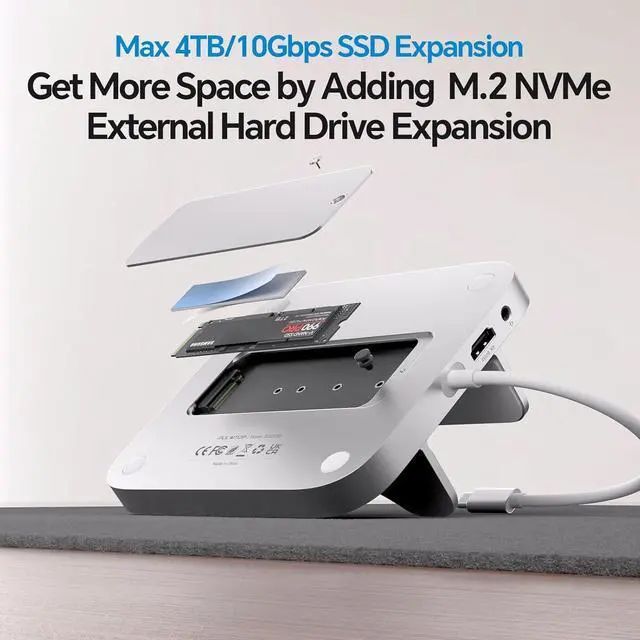 Alt view image 4 of 7 - PULWTOP 9 in 1 Mac mini M4 Dock with HDMI 4K & 4TB M.2 SSD Enclosure, Aluminum Vertical USB-C Hub Stand for Mac mini M4 Pro Hub, USB-A/C 10Gbps, 2xUSB-A 2.0, 3.5mm Audio, SD/TF (SSD NOT Included)