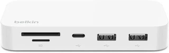 Main image of Belkin USB-C 6-in-1 Multiport Hub with Mount, USB-C Docking Station with MicroSD Card Reader, Powered USB Hub, Compatible with MacBook, Chromebook, iMac, PC, and Other USB-C Devices - White
