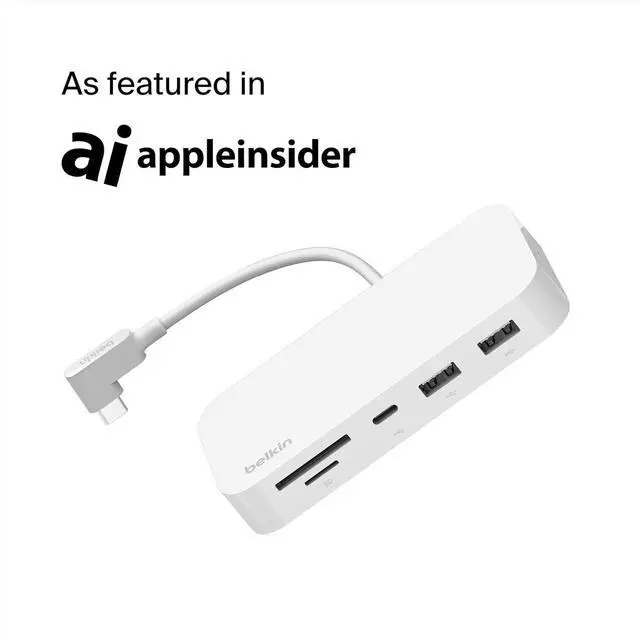 Alt view image 2 of 7 - Belkin USB-C 6-in-1 Multiport Hub with Mount, USB-C Docking Station with MicroSD Card Reader, Powered USB Hub, Compatible with MacBook, Chromebook, iMac, PC, and Other USB-C Devices - White
