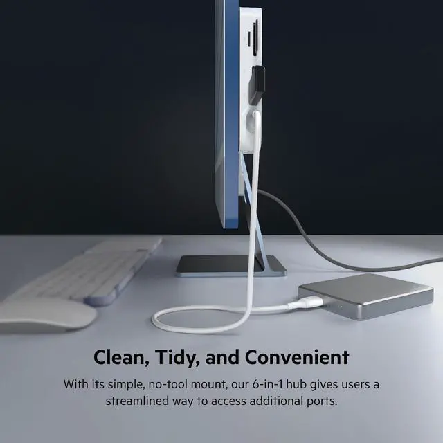 Alt view image 6 of 7 - Belkin USB-C 6-in-1 Multiport Hub with Mount, USB-C Docking Station with MicroSD Card Reader, Powered USB Hub, Compatible with MacBook, Chromebook, iMac, PC, and Other USB-C Devices - White