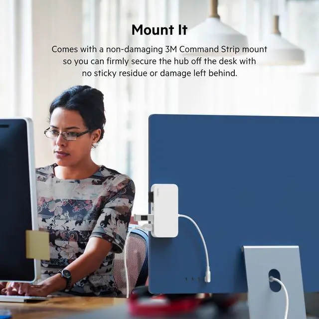 Alt view image 4 of 7 - Belkin USB-C 6-in-1 Multiport Hub with Mount, USB-C Docking Station with MicroSD Card Reader, Powered USB Hub, Compatible with MacBook, Chromebook, iMac, PC, and Other USB-C Devices - White