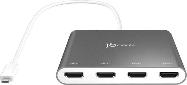 Main image of USB-C to 4 Port HDMI Adapter Hub- Multi Monitor Splitter - Support 4 1080p 60Hz Displays - Compatible with Type-C MacBook and Windows Laptop (JCA366)