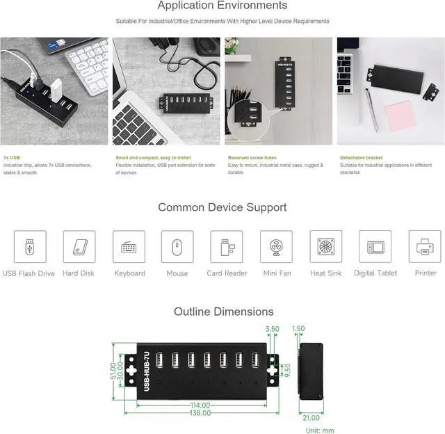 Alt view image 7 of 7 - Waveshare Industrial Grade USB HUB Extending 7X USB 2.0 Ports Industrial-Grade Materials Stable and Reliable Performance Rugged & Durable with A Variety of Protective Functions