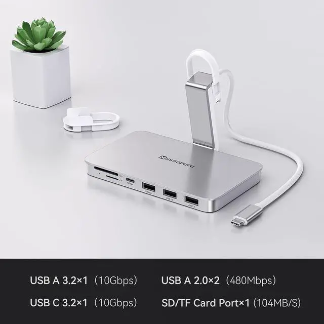 Alt view image 2 of 7 - Minisopuru iMac Accessories for i Mac M1/M3/M4 USB C Hub for iMac2021/2023/2024 with USB A/C 10Gbps SD/TF iMac Adapter Compatible with iMac24 inch and Studio Display 27 Inches Silver.