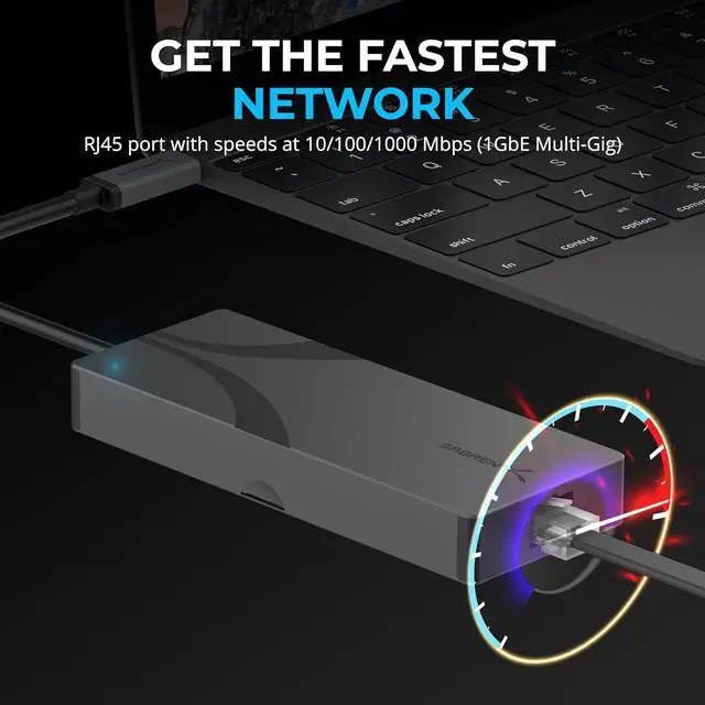 Alt view image 5 of 7 - SABRENT USB-C Hub, 6-Port Dock with M.2 SSD Slot, 90W PD3.0, 1 USB 2.0 & 2 USB 3.2 Type-A Ports, HDMI 2.0 4K 60Hz, RJ45 1GbE Port (HB-6PNV)