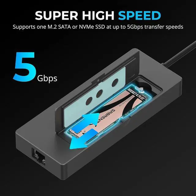 Alt view image 6 of 7 - SABRENT USB-C Hub, 6-Port Dock with M.2 SSD Slot, 90W PD3.0, 1 USB 2.0 & 2 USB 3.2 Type-A Ports, HDMI 2.0 4K 60Hz, RJ45 1GbE Port (HB-6PNV)
