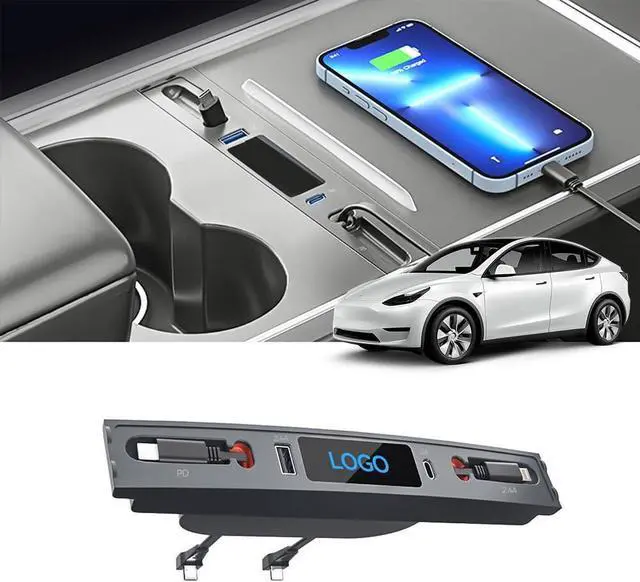 Main image of navor 4-in-1 USB Hub Compatible with Tesla Model 3 / Y (2021 2022 2023), Multi Port USB Dock with Retractable Cable, USB Hub Fits Tesla Center Console Adapter
