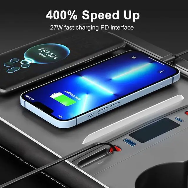 Alt view image 3 of 6 - navor 4-in-1 USB Hub Compatible with Tesla Model 3 / Y (2021 2022 2023), Multi Port USB Dock with Retractable Cable, USB Hub Fits Tesla Center Console Adapter