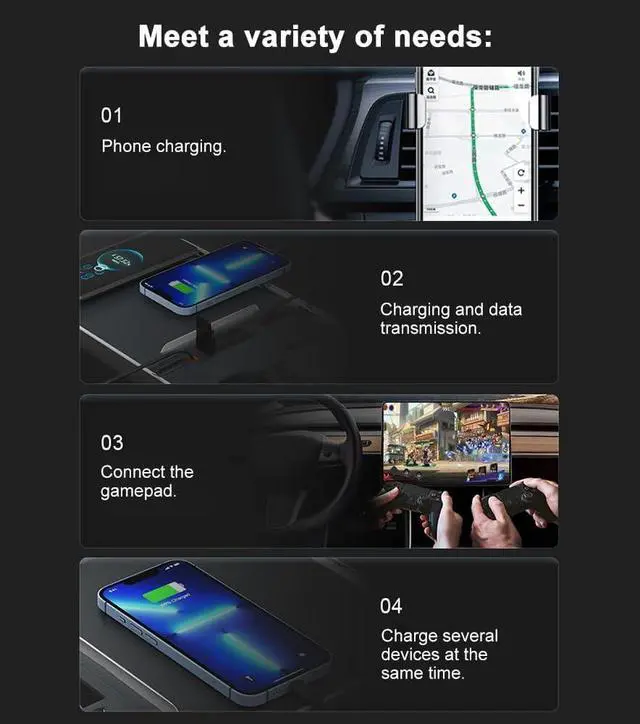 Alt view image 6 of 6 - navor 4-in-1 USB Hub Compatible with Tesla Model 3 / Y (2021 2022 2023), Multi Port USB Dock with Retractable Cable, USB Hub Fits Tesla Center Console Adapter