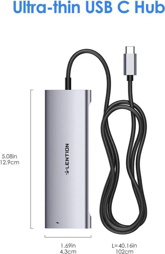 Alt view image 6 of 7 - LENTION 3.3FT Long Cable USB C Hub with 4K HDMI, 2 USB 3.0, Card Reader, Aux, Type C Data/Charging Compatible 2024-2016 MacBook Pro, Mac Air/Surface, More, Stable Driver Adapter (CB-C37, Space Gray)