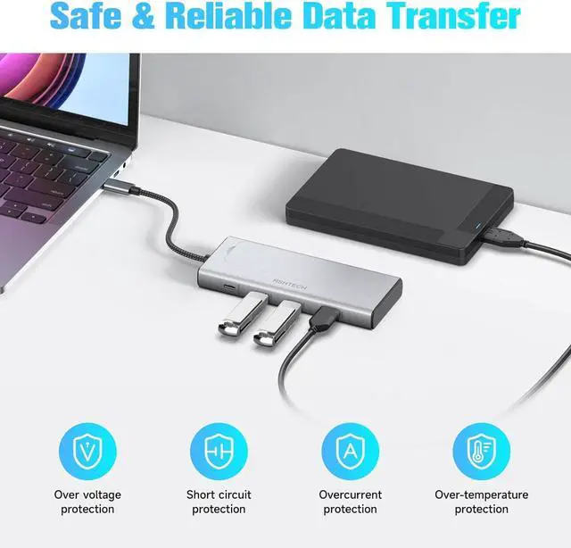 Alt view image 4 of 7 - RSHTECH 5-in-1 USB C Hub with M.2 NVMe/SATA SSD Enclosure, 10Gbps USB-A & 2 USB-C Ports and 100W Power Delivery, Aluminum USB C Dock Dongle for MacBook, Laptops and More