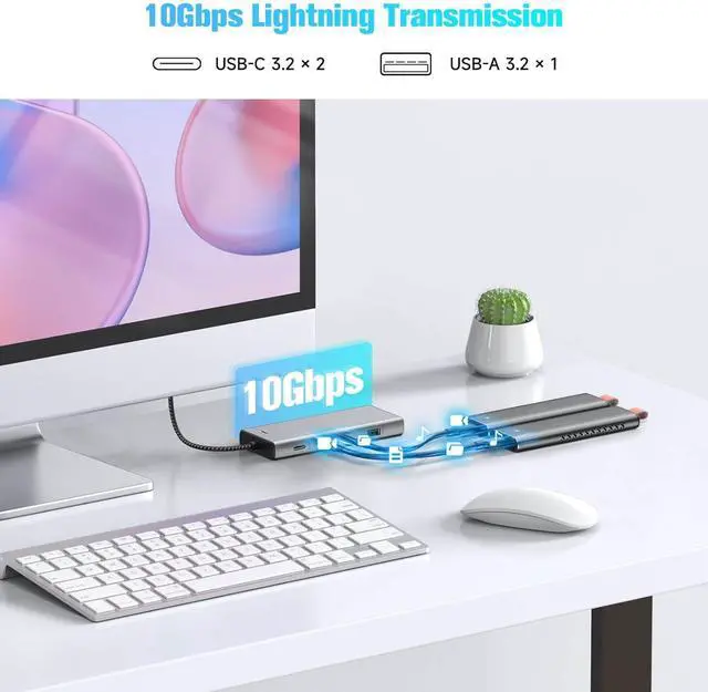 Alt view image 3 of 7 - RSHTECH 5-in-1 USB C Hub with M.2 NVMe/SATA SSD Enclosure, 10Gbps USB-A & 2 USB-C Ports and 100W Power Delivery, Aluminum USB C Dock Dongle for MacBook, Laptops and More