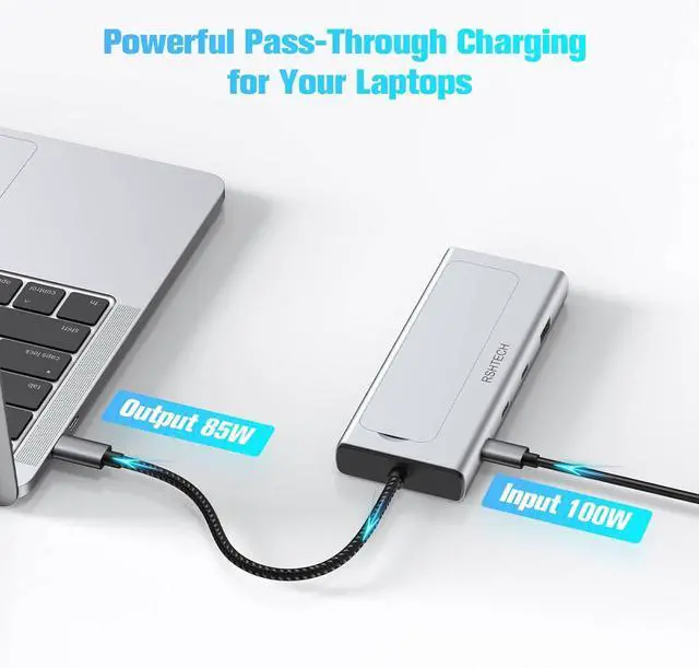 Alt view image 6 of 7 - RSHTECH 5-in-1 USB C Hub with M.2 NVMe/SATA SSD Enclosure, 10Gbps USB-A & 2 USB-C Ports and 100W Power Delivery, Aluminum USB C Dock Dongle for MacBook, Laptops and More