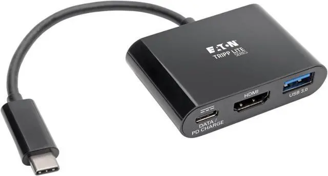 Main image of Tripp Lite USB C to HDMI Multiport Adapter Converter with USB Hub PD Charging USB Type C 4K at 30Hz Thunderbolt 3 Black